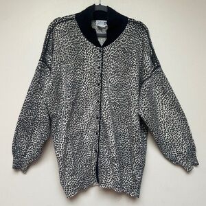 Adele Joyce Women Leopard Print Wool Blend Cardigan Sweater Size 2X Vintage